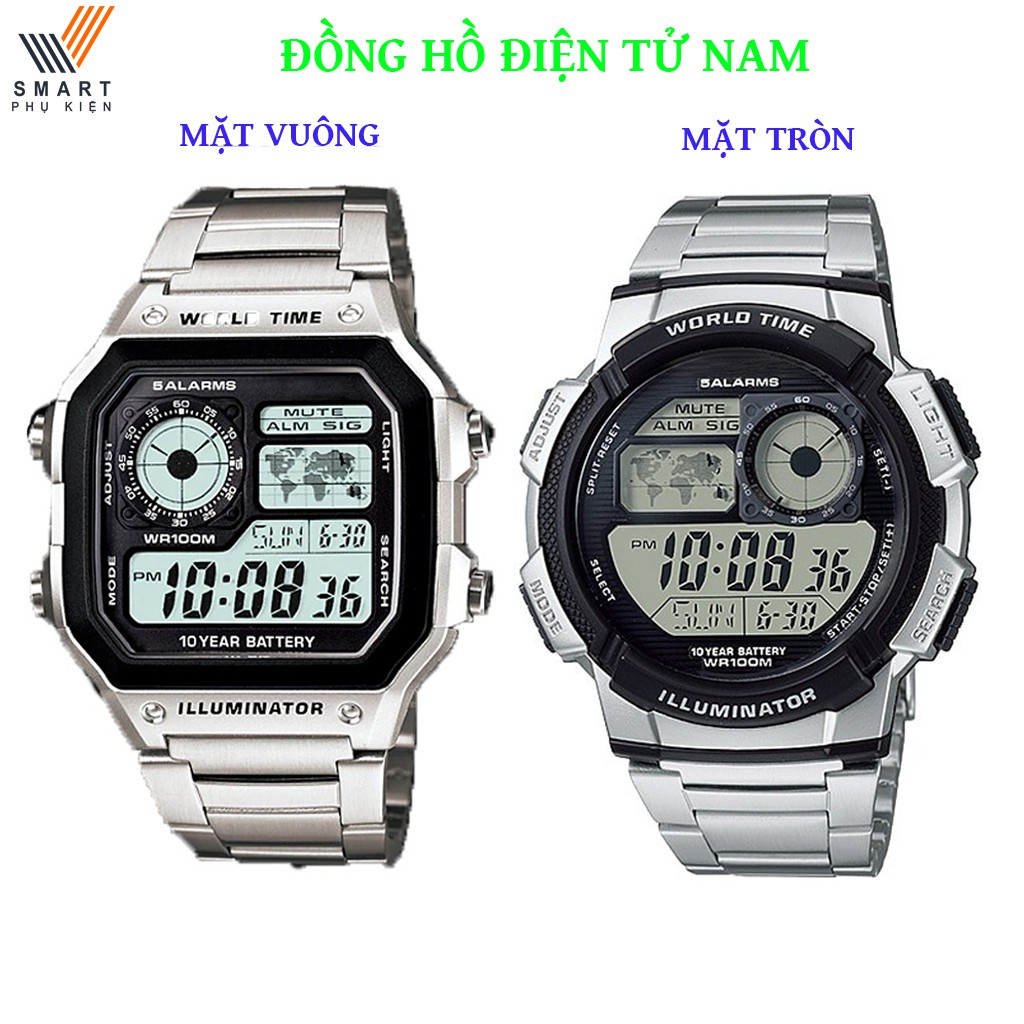 Đồng hồ điện tử nam AE 1200, classic chống nước, dây đeo tay inox bạc, uniex thời trang