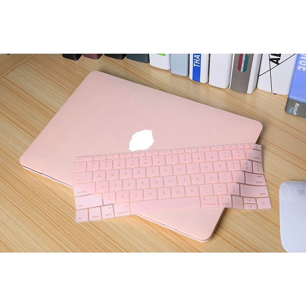 Combo ốp +phủ phím Macbook Hồng pastel (Tặng kèm nút chống bụi + bộ chống gãy sạc )