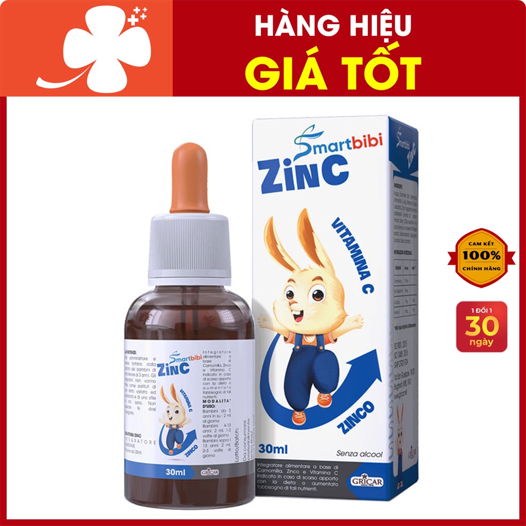 Smartbibi Zinc, hỗ trợ cải thiện tình trạng biếng ăn, chậm lớn ở trẻ thiếu kẽm (chai 30ml)