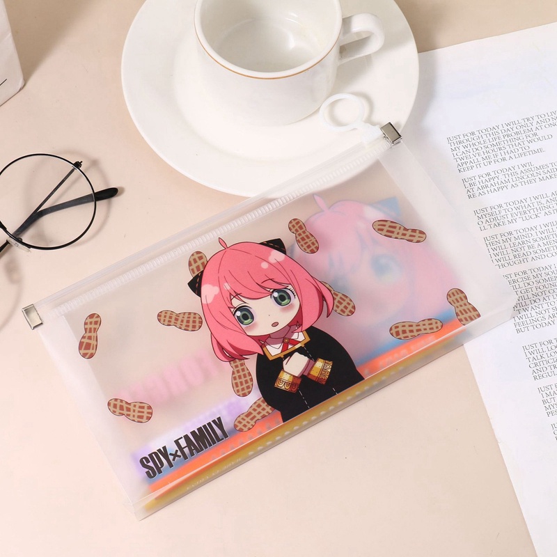 Túi Đựng Bút/Mỹ Phẩm Chất Liệu Canvas PU Có Khóa Kéo Hình Anime SPY x FAMILY