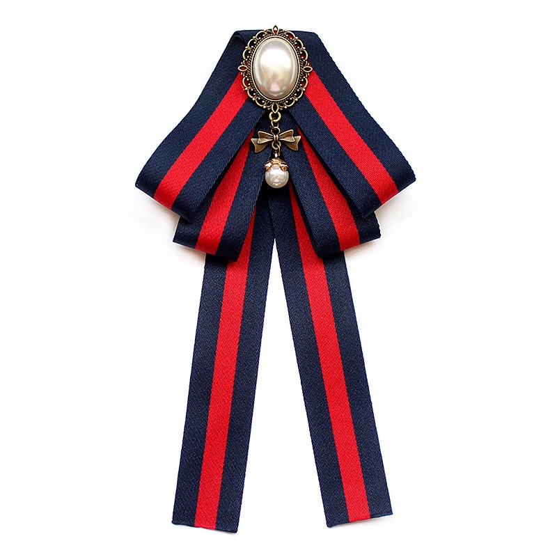 Cà Vạt Nơ Ruy Băng Kẻ Sọc Đính Ngọc Trai Có Thể Điều Chỉnh Cho Đám Cưới