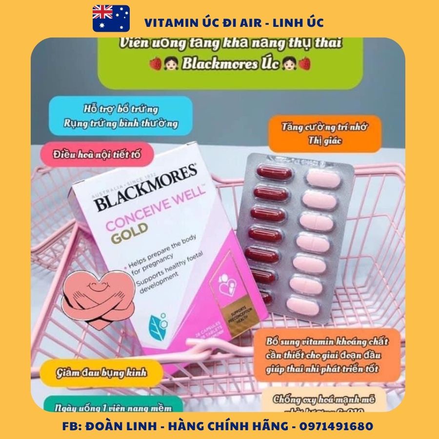 Viên Uống Tăng Thụ Thai Blackmores Conceive Well Gold Viên Uống Tăng Khả Năng Thụ Thai 56v, Hàng Chuẩn Úc Đi Air