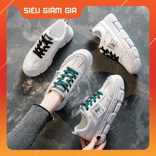 D30 Giày thể thao sneaker da PU cao 4cm, phối dây nhiều màu - Video, tặng tất, full box]
