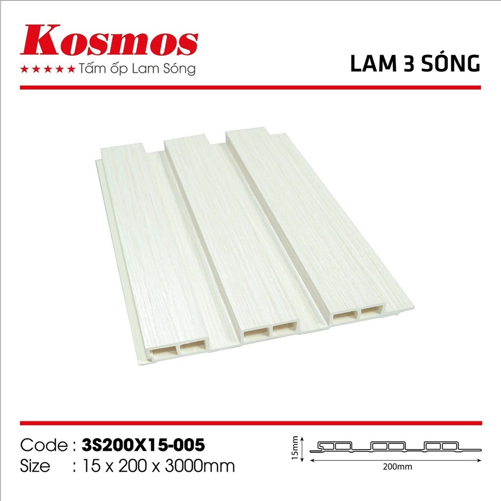 Lam  sóng Kosmos, lam 3 sóng trong nhà nhựa nguyên sinh cao cấp, kt 200x12x3000mm