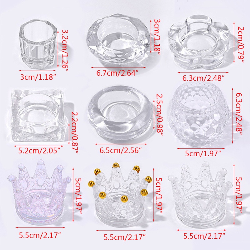 Youyo Cốc Pha Lê Acrylic Đựng Bột Lỏng Làm Móng Tay Có Nắp Hình Vương Miện