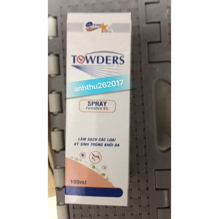 TOWDERS SPRAY 100ML. PERMETHRIN 5%. LÀM SẠCH CÁC LOẠI KÝ SINH TRÙNG KHỎI DA.