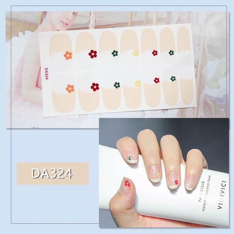 Bộ 14 miếng dán móng tay sticker hoạ tiết xinh xắn 3D chống thấm nước phong cách Hàn Quốc