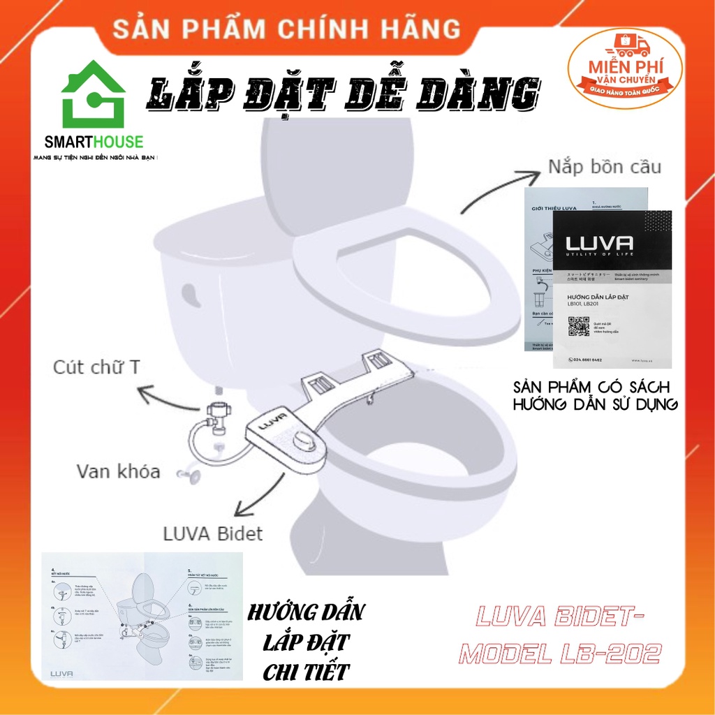 [BẢN MỚI] Vòi rửa vệ sinh thông minh LUVA BIDET -LB101 (1 vòi phun inox) Bảo hành chính hàng 3 năm, đổi trả free 7 ngày