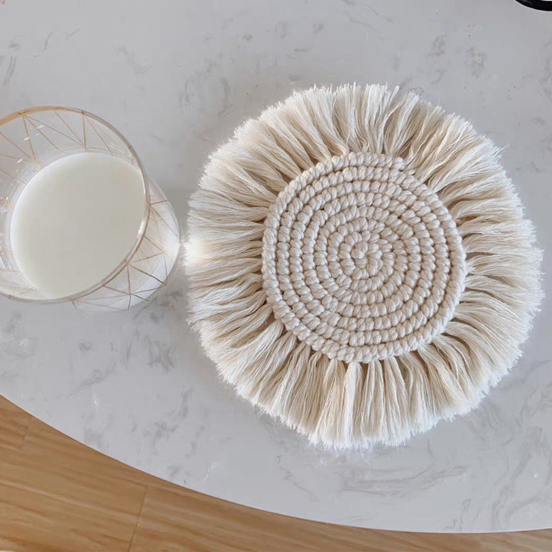 Miếng lót ly bằng dây cotton bện chống trượt phong cách bohemian