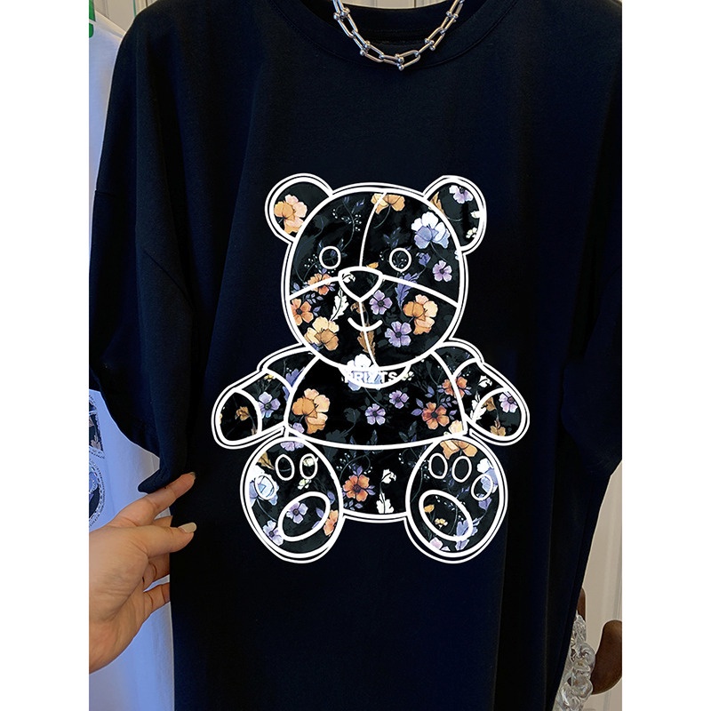 Áo thun HIIXIIVI 100% cotton tay ngắn cổ tròn in hình gấu phong cách Hàn Quốc 2022 thời trang mùa hè dành cho nữ