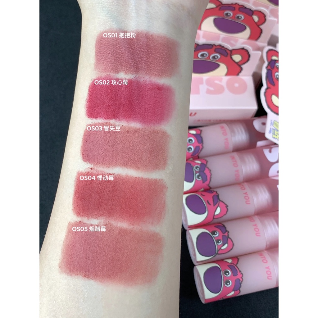 Into YOU Lotso Son Môi Dạng Bùn Pixar Dâu Tây/Gấu Màu Nhung Lì Hai Công Dụng Kép Màu Xám Hồng Dâu Tây Đỏ