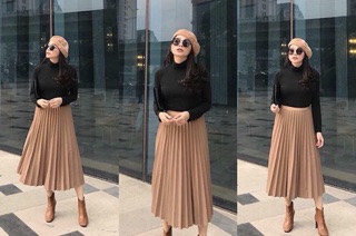 Chân váy mìdi xếp ly dáng dài