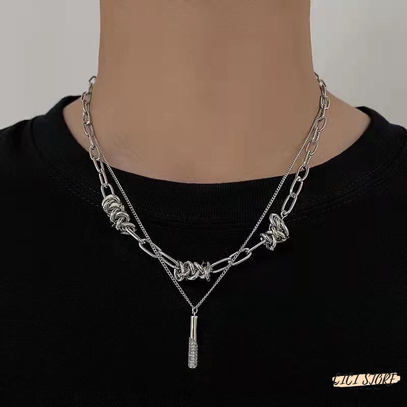Vòng Cổ Nam Nữ Hai Lớp Xích To Xoắn ốc Thép Titan Phong Cách Hiphop Mát Mẻ Ngọt Ngào