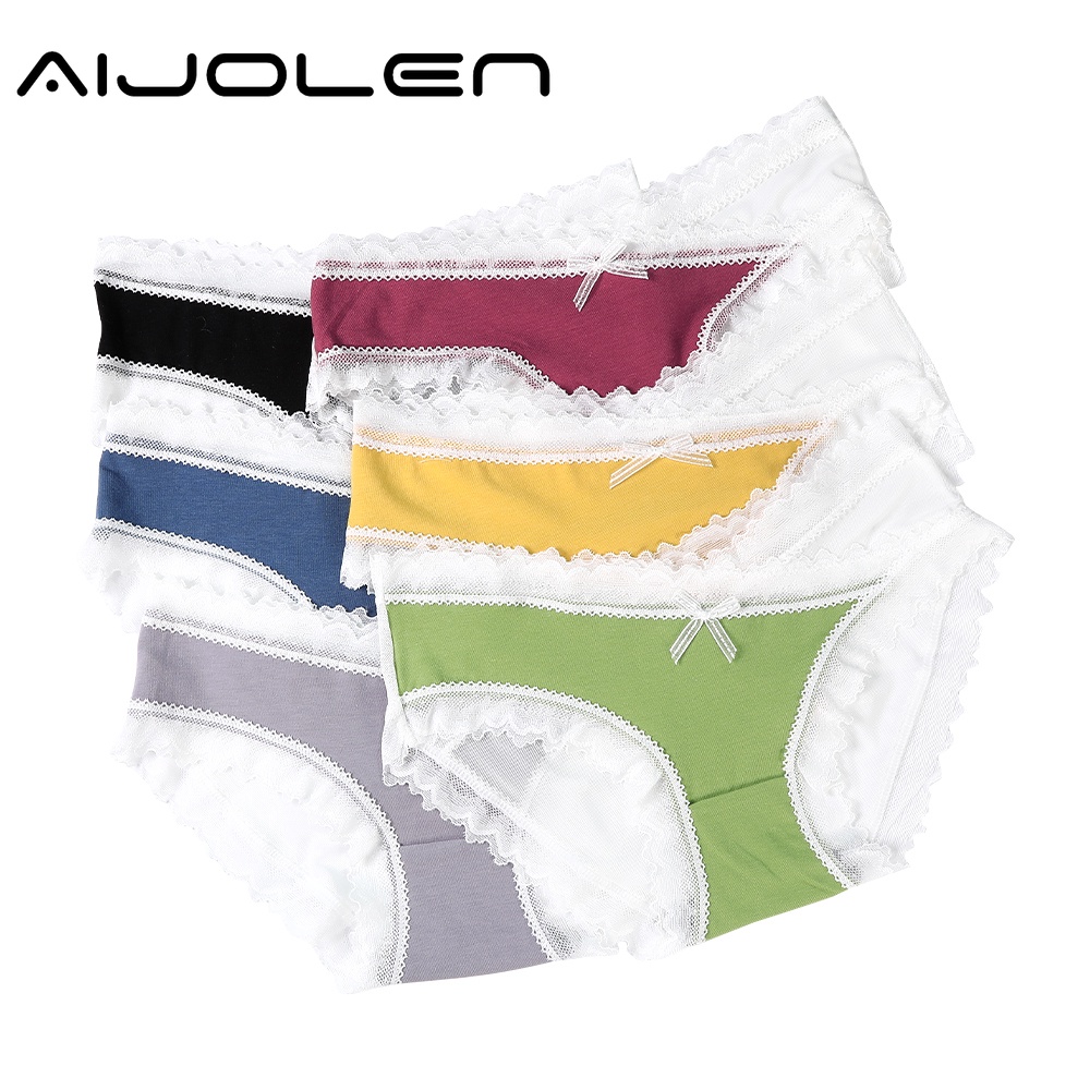 Quần lót lưới AIJOLEN trong suốt lưng thấp thoáng khí viền ren gợi cảm cho nữ