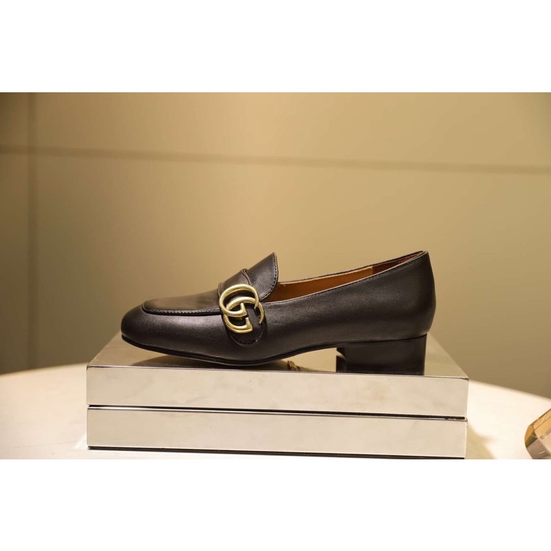 Giày tây lười mũi vuông cho nữ thương hiệu Gucci GC da thật cao cấp