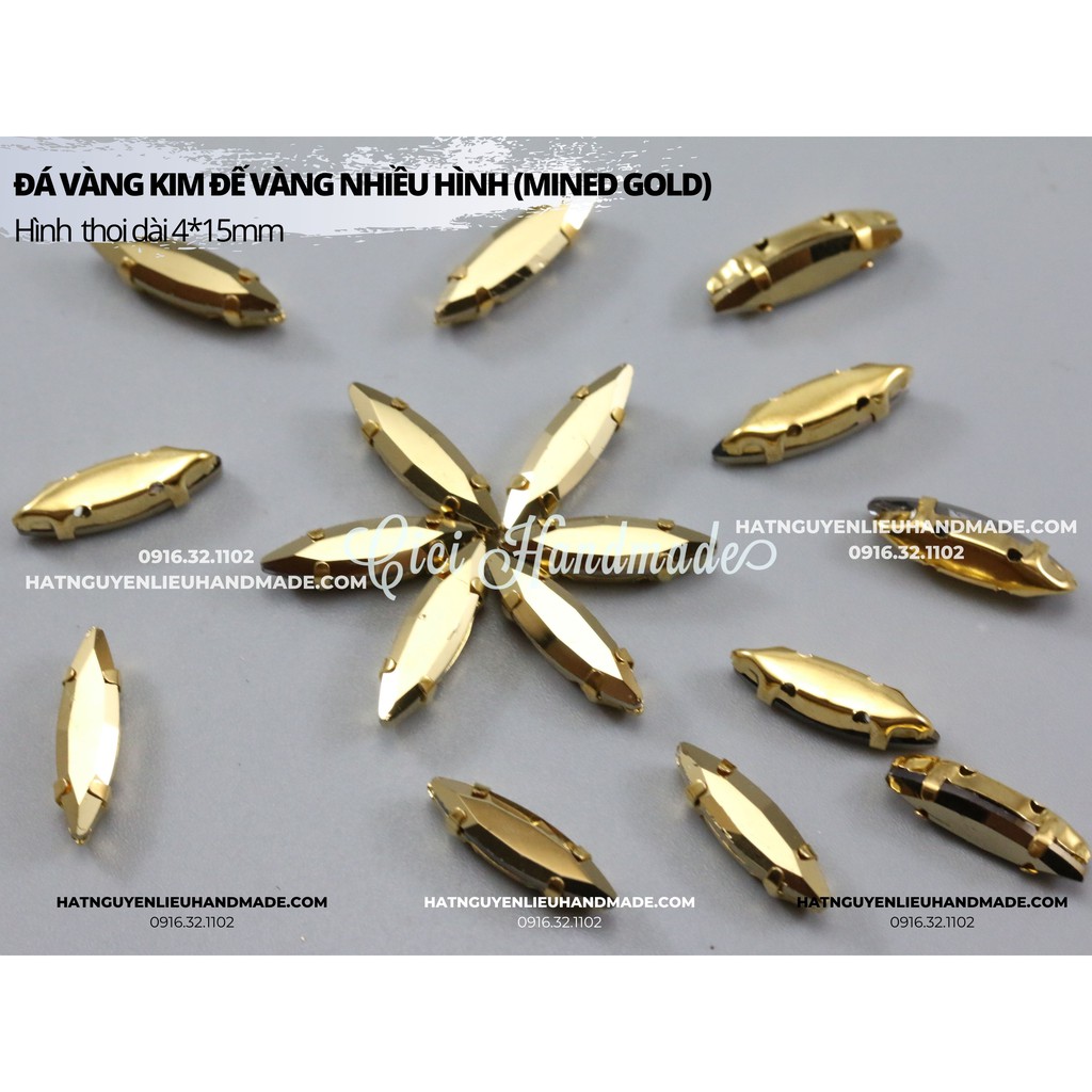 Túi 10 hạt đá vàng kim đế vàng (Mined gold) Cici Handmade nguyên liệu DIY hạt đính kết hạt may đồ cưới con vật 3D