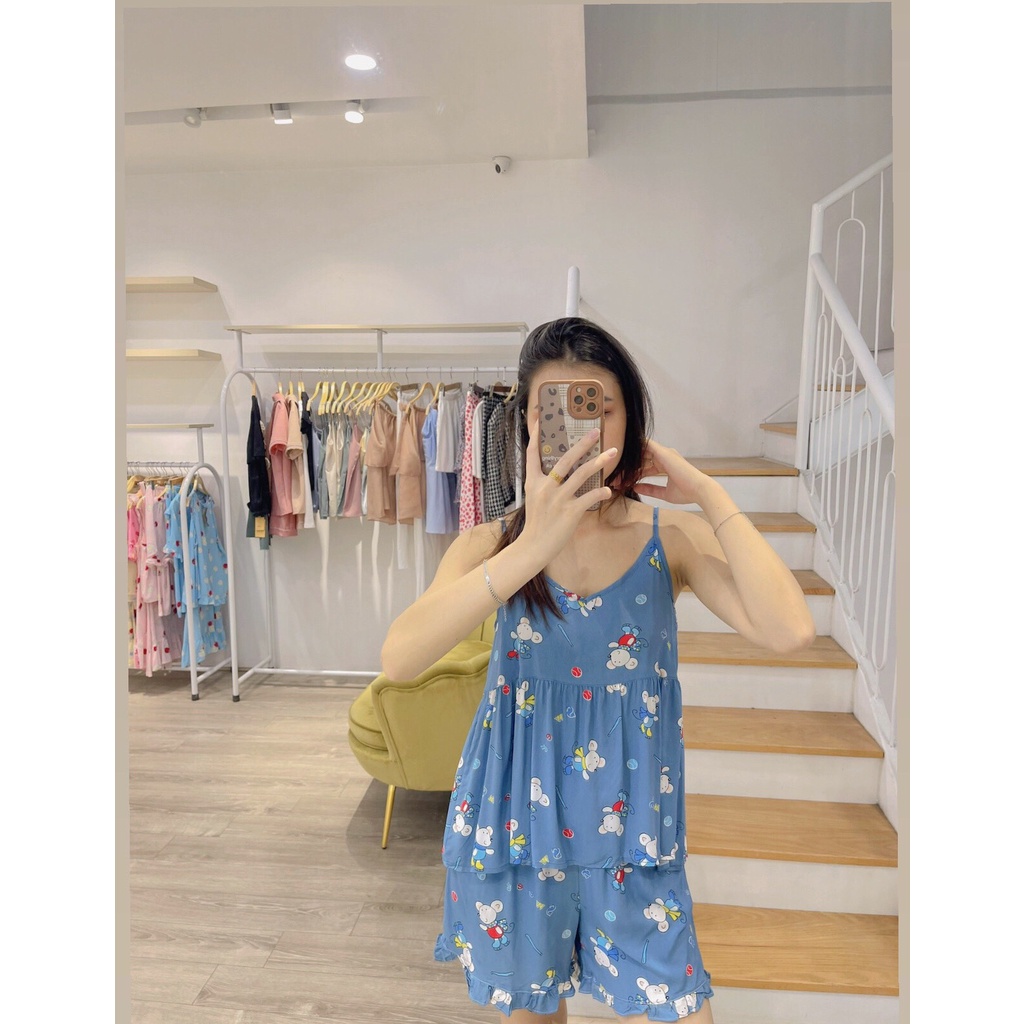 Bộ ngủ 2 dây babydoll quần đùi vài lanh nhiều màu