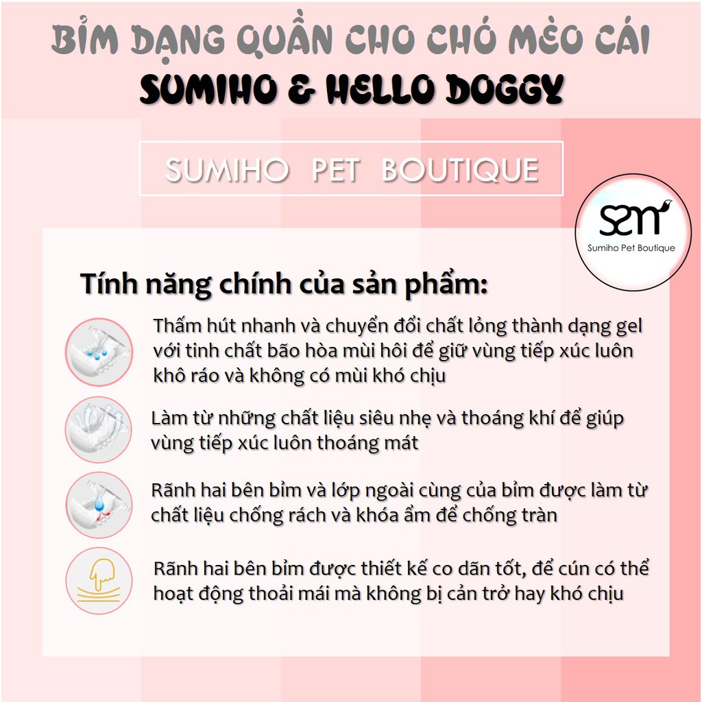 Bỉm dạng quần cho chó mèo cái Sumiho size XL (10 cái) dành cho chó 13-28Kg, eo 52cm x 22.5cm