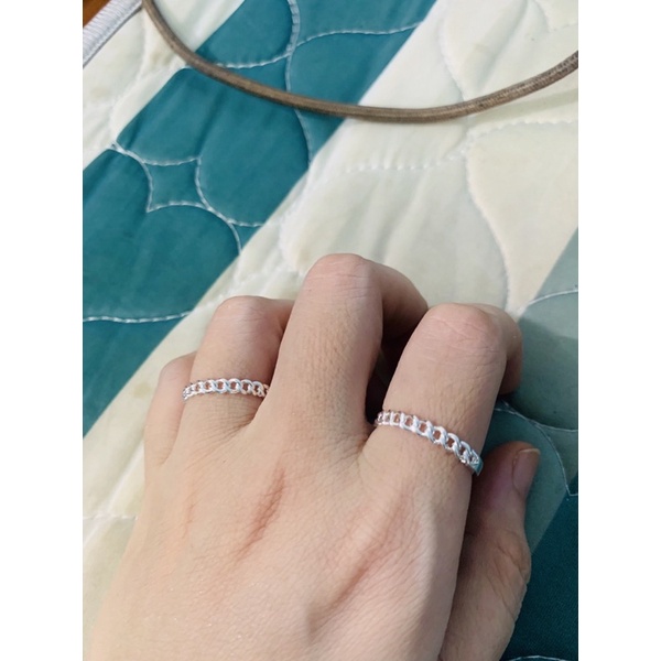 Nhẫn trơn bản vuông mắt xích đôi xoay tròn bạc thật phủ vàng trắng NGỌC MẬU sành điệu
