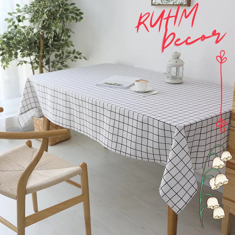 Khăn trải bàn Ruhm Décor trang trí bàn ăn đậm chất vintage - Caro trắng KB-A04