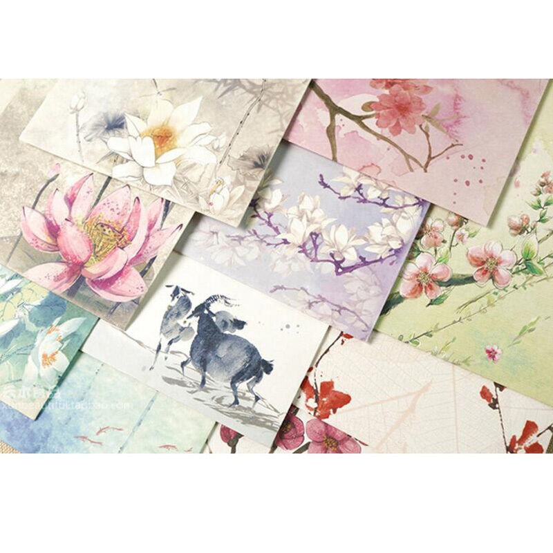 Set 10 phong bì giấy in họa tiết hoa phong cách thanh lịch nhã nhặn