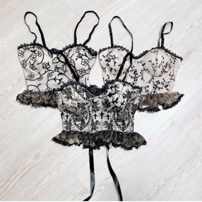 Áo 2 dây mod ngực phối ren và lưới hoa văn ngẫu nhiên