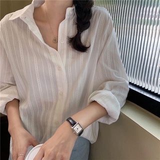 Áo sơ mi dáng rộng sọc ren- Kèm ảnh thật