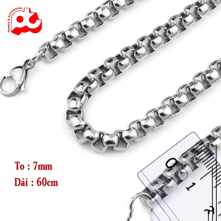Dây chuyền nam inox cao cấp thời trang rẻ đẹp titan thép không gỉ kiểu bông dừa khít trangsucpt kích cỡ 7mm PTDCNA191