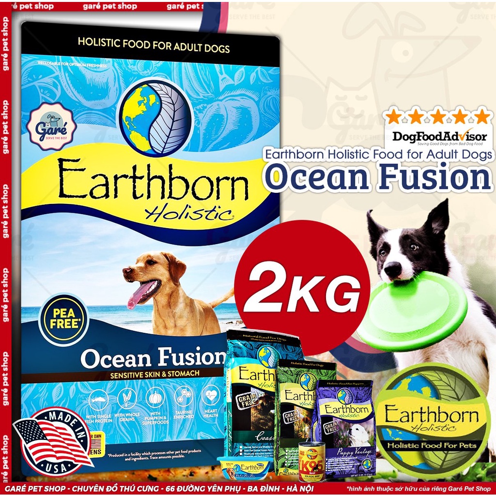 2.5kg Hạt Ocean Fusion Earthborn Holistic thành phần Cá cao cấp cho