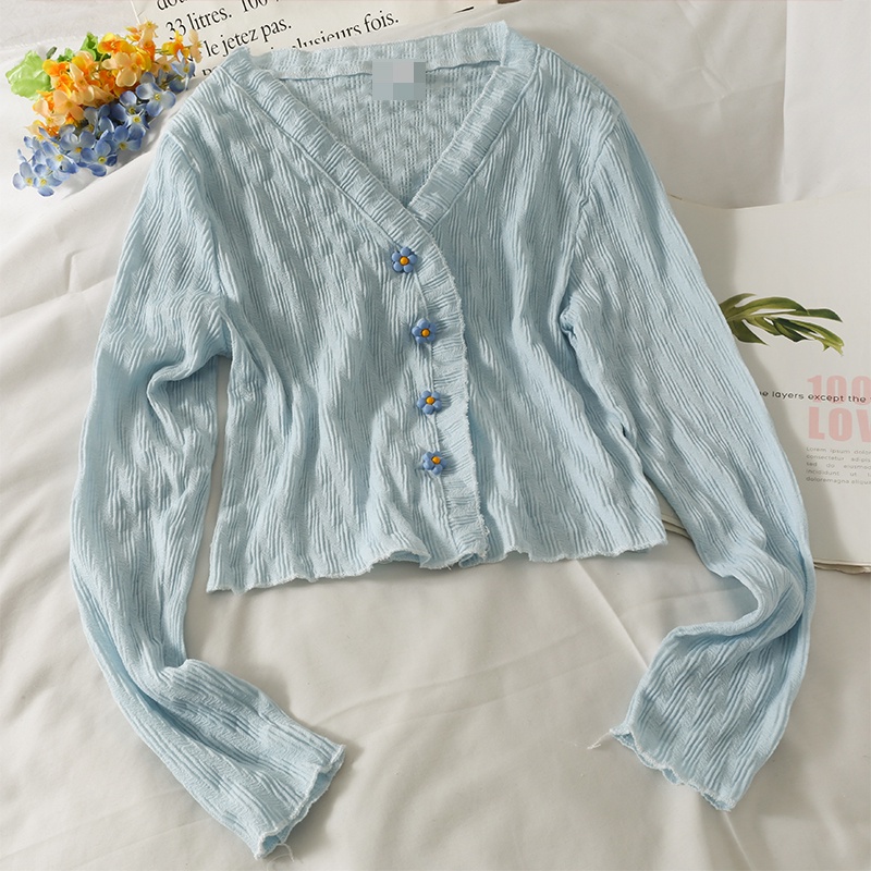 Áo sơ mi ba nút mỏng họa tiết hoa cổ thấp thời trang mùa thu cho nữ 2021 | BigBuy360 - bigbuy360.vn