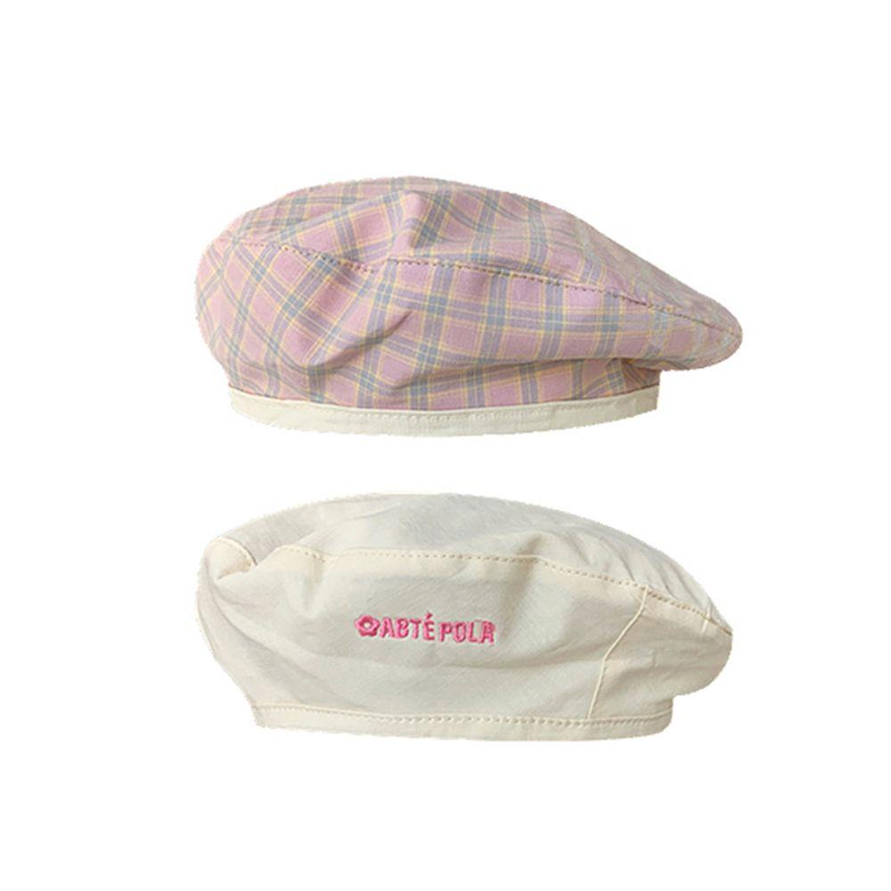 TWINKLE Mũ Beret Hai Mặt Bằng Polyester Màu Trơn Họa Tiết Sọc Caro Thời Trang Hàn Quốc