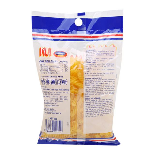 NUI ỐNG/ NUI XOẮN MACARONI SAFOCO 300G