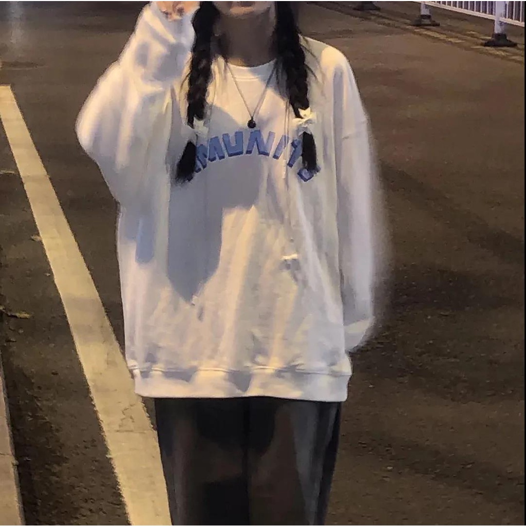 Áo sweatshirt  Cotton Mỏng Dáng Rộng In Hình Thời Trang Hàn Quốc Mới Cho Nữ