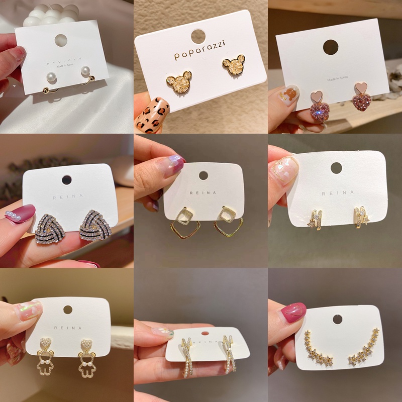 Bông Tai Mạ Bạc 925 Đính Đá Quý Hình Học Đơn Giản Phong Cách Hàn Quốc