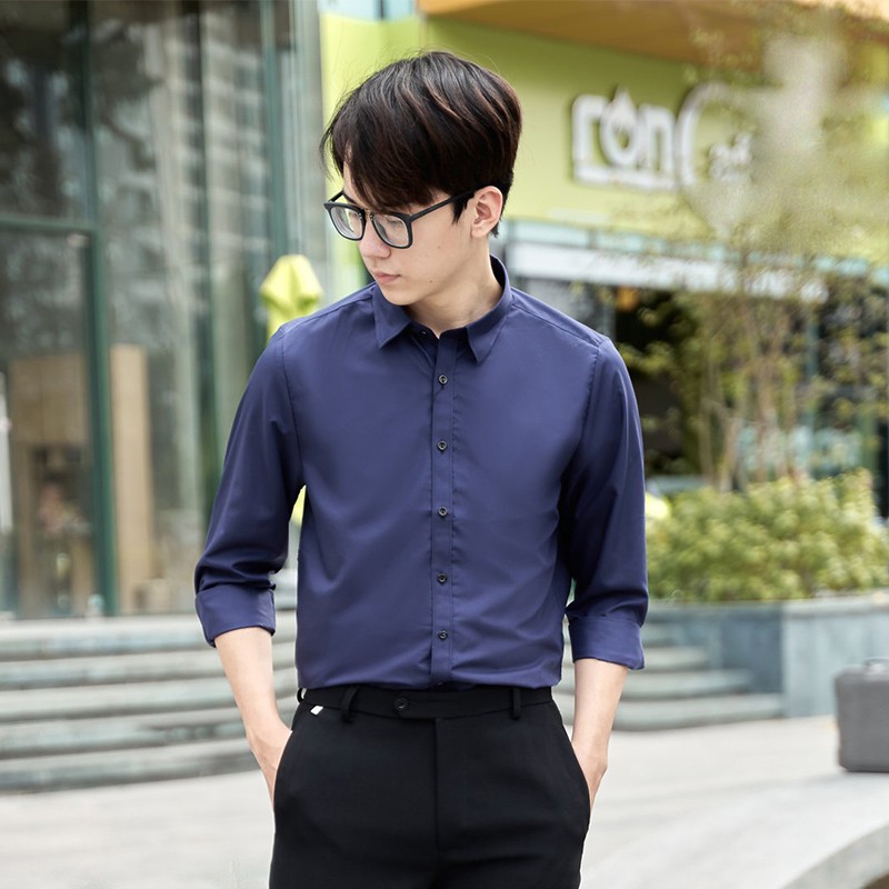 Áo Sơ Mi Nam Dài Tay Công Sở Cao Cấp, Áo Sơ Mi Nam Hàn Quốc [Gấp Hộp] Vải Lụa Mềm Mịn, Thoáng Mát VNXK Slimfit