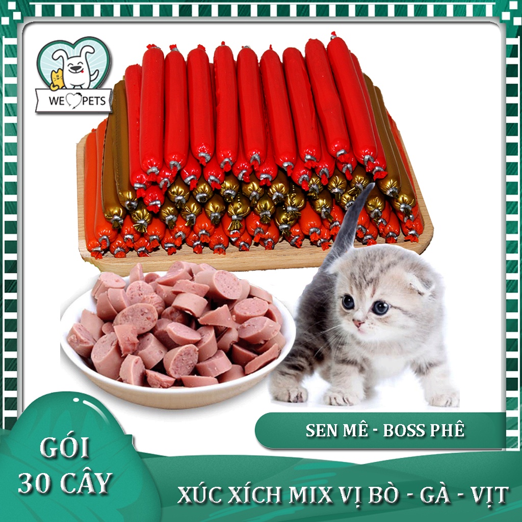 Xúc xích cho chó mèo túi 30 cây 450g mix vị Bò Gà Vịt - Lida Pet Shop