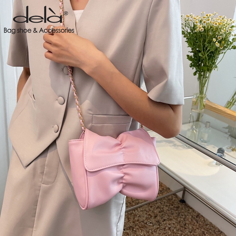 Dela Túi Đeo Chéo mini Họa Tiết Bướm Xếp Ly Phối Dây Xích Chất Lượng Cao Thời Trang Mùa Hè Hàn Quốc Cho Nữ