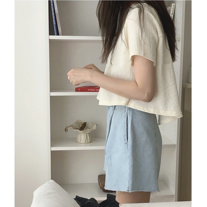 Áo Thun Tay Ngắn Cổ Tròn Màu Sắc Đơn Giản Phong Cách Hàn Quốc