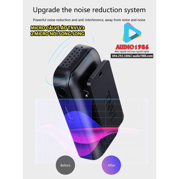 Micro TNVI V3 pro kèm 2 mic không dây kẹp ve áo, cài áo siêu nhỏ gọn cho điện thoại thông minh, máy tính laptop pc