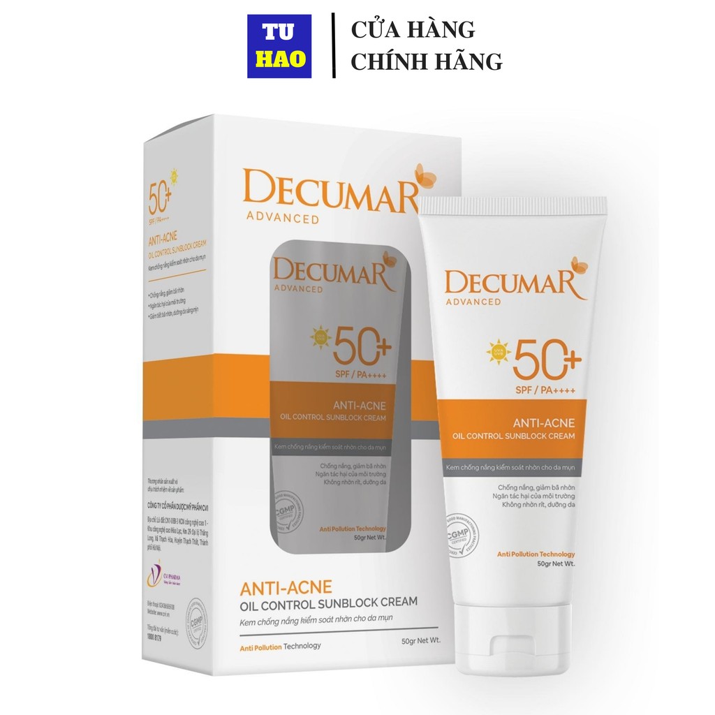 Kem chống nắng kiểm soát nhờn cho da mụn Decumar Advanced 50 gram - Từ Hảo