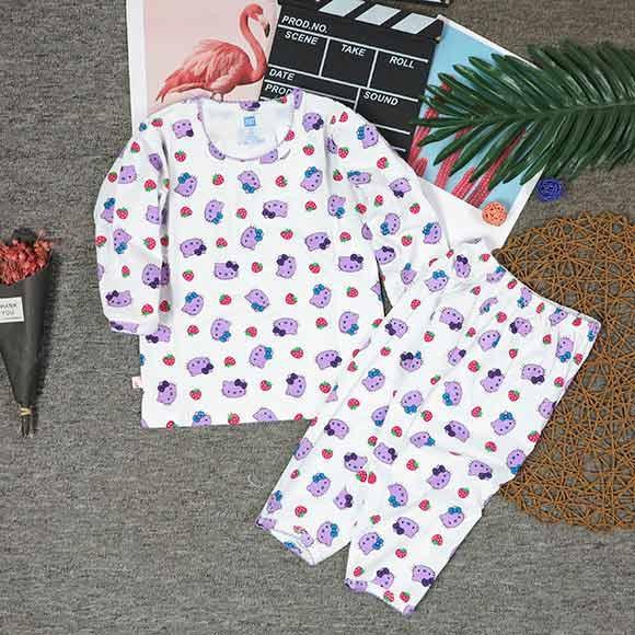 Bộ thun cotton tay dài in kitty toàn thân cho bé gái