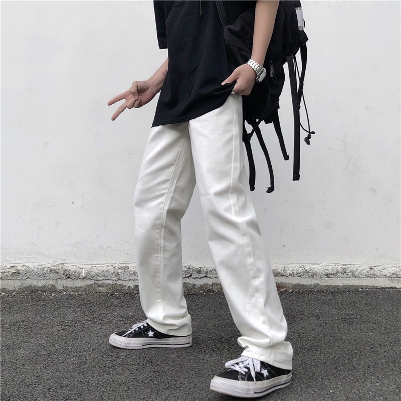 Quần ống rộng nam nữ màu trắng kaki jean Yinxx, quần dài ống đứng unisex QDJ03