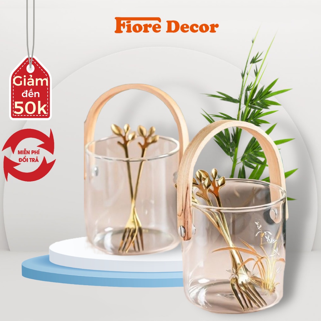 Dĩa ăn hoa quả bộ 6 dĩa inox kèm lọ thủy tinh decor bàn ăn fiore