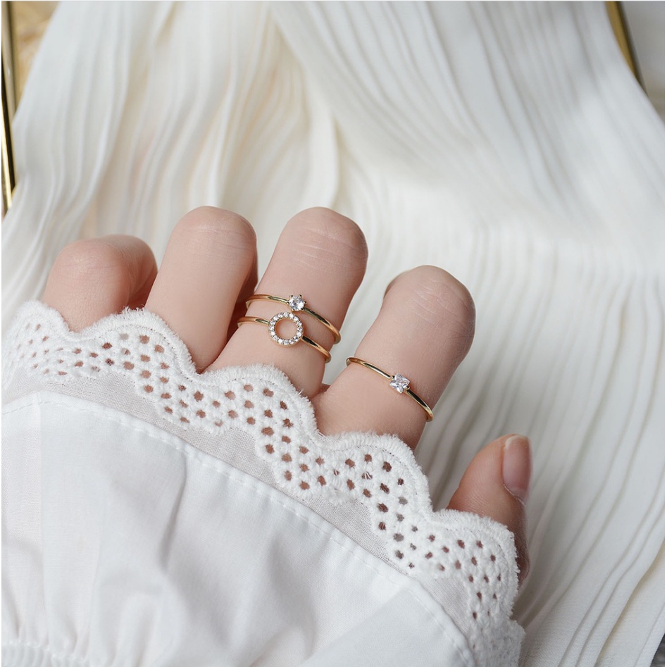 Set 3 nhẫn hở mạ vàng 18k đính đá zircon đơn giản