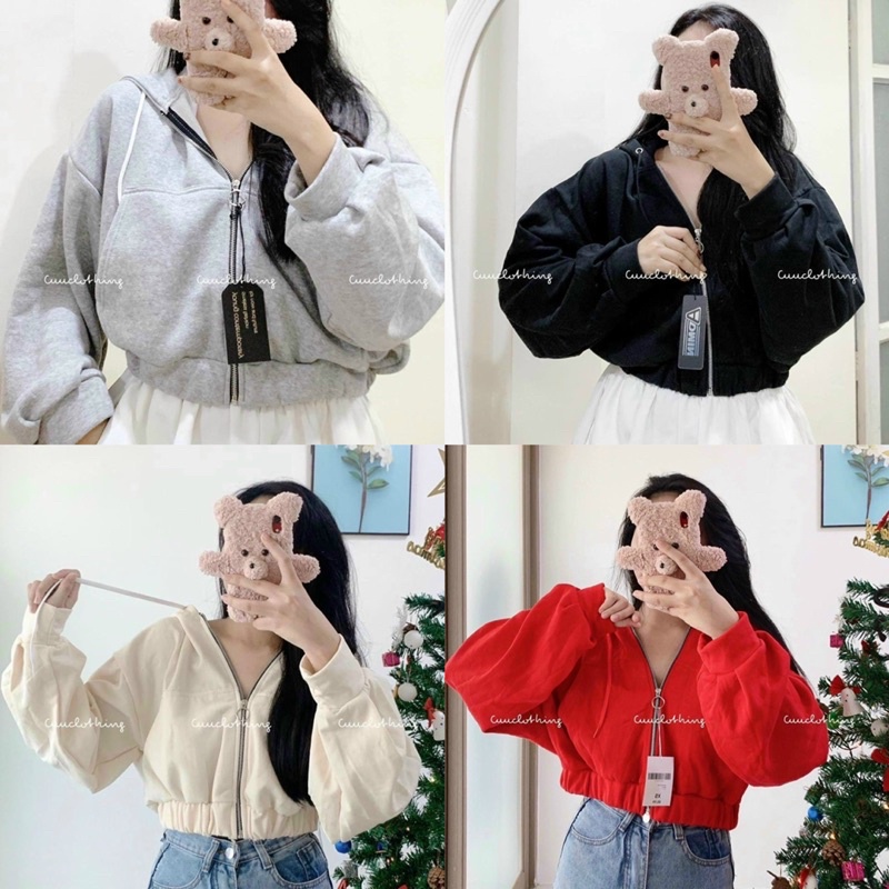 Áo Khoác Lửng Croptop Nỉ Ngoại Tay Phồng Cánh Dơi YUMI BÁN SỈ