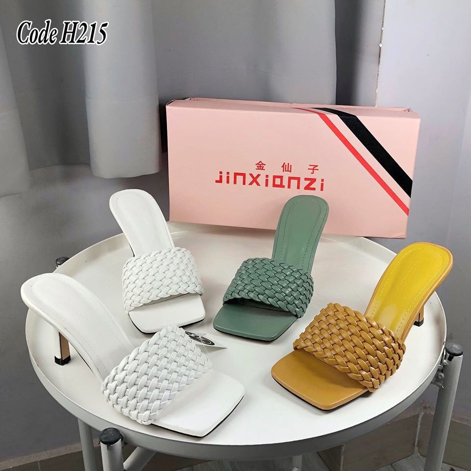 Dép cao gót , guốc nữ quai thắt bính da mềm 7p  H215
