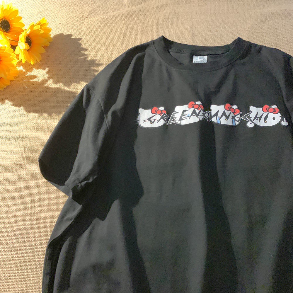 100% cotton Áo thun tay ngắn in hình Hello Kitty hoạt hình phong cách Nhật Bản thời trang mùa hè dành cho nữ 2023