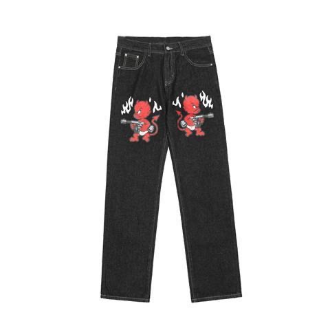 Quần Jogger Denim Cotton In Họa Tiết Evil Gun Phong Cách Harajuku 2023 Cho Nam