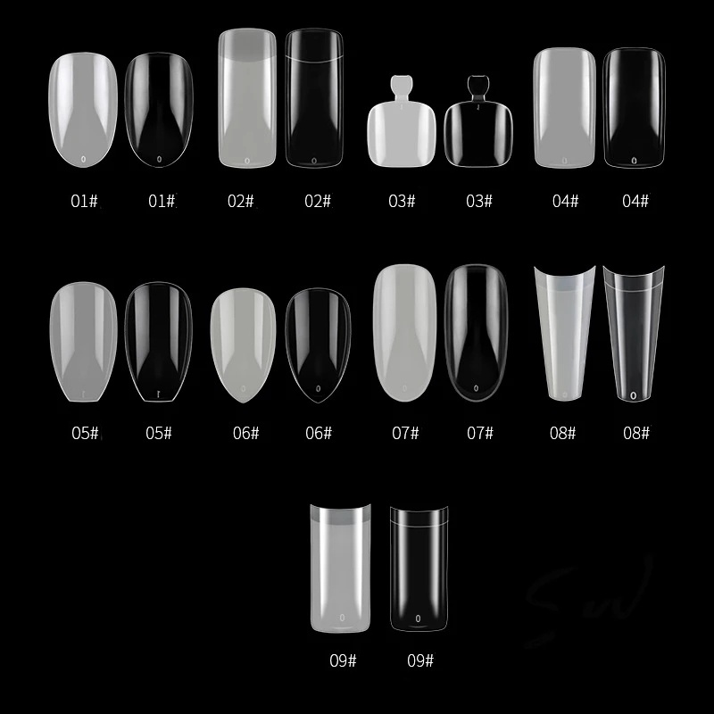 Bộ 500 Móng Tay Giả Che Phủ Toàn Diện Bằng Acrylic / Trắng Trong Suốt 10 Kích Cỡ Khác Nhau