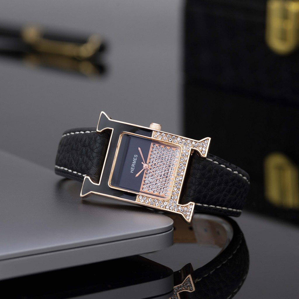[Fullboxx 1:1] Đồng hồ nữ Hermes dây da mặt vuông đính đá cao cấp full box tặng hộp pishop - DHN02 shop447 | BigBuy360 - bigbuy360.vn
